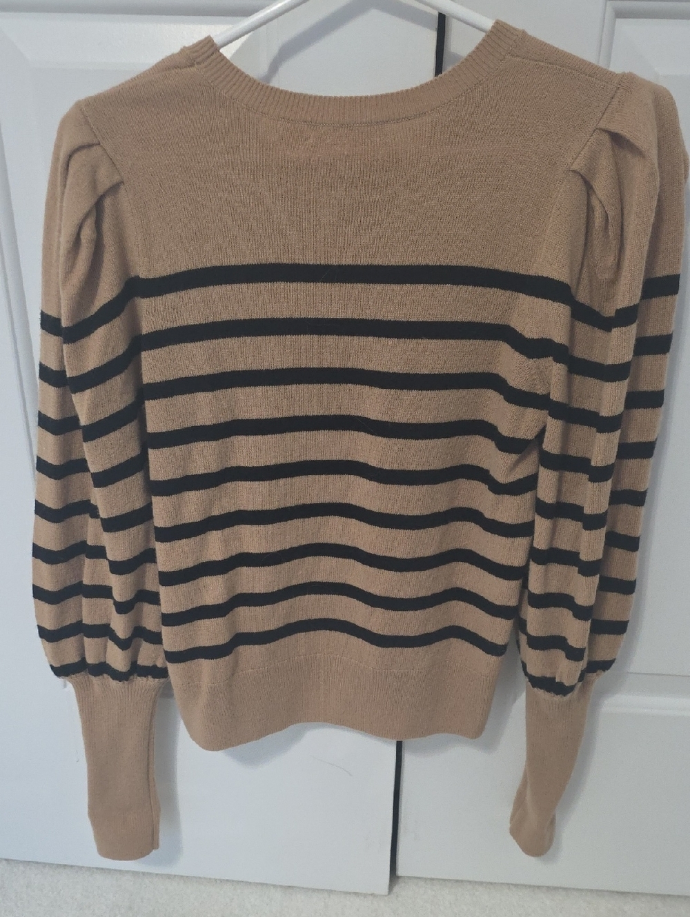 Jonathan Simkhai Tan and Black Striped Puff-Sleeve Sweater XS - Picture 4 of 5